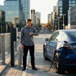 Tero lataa sähköautoaan